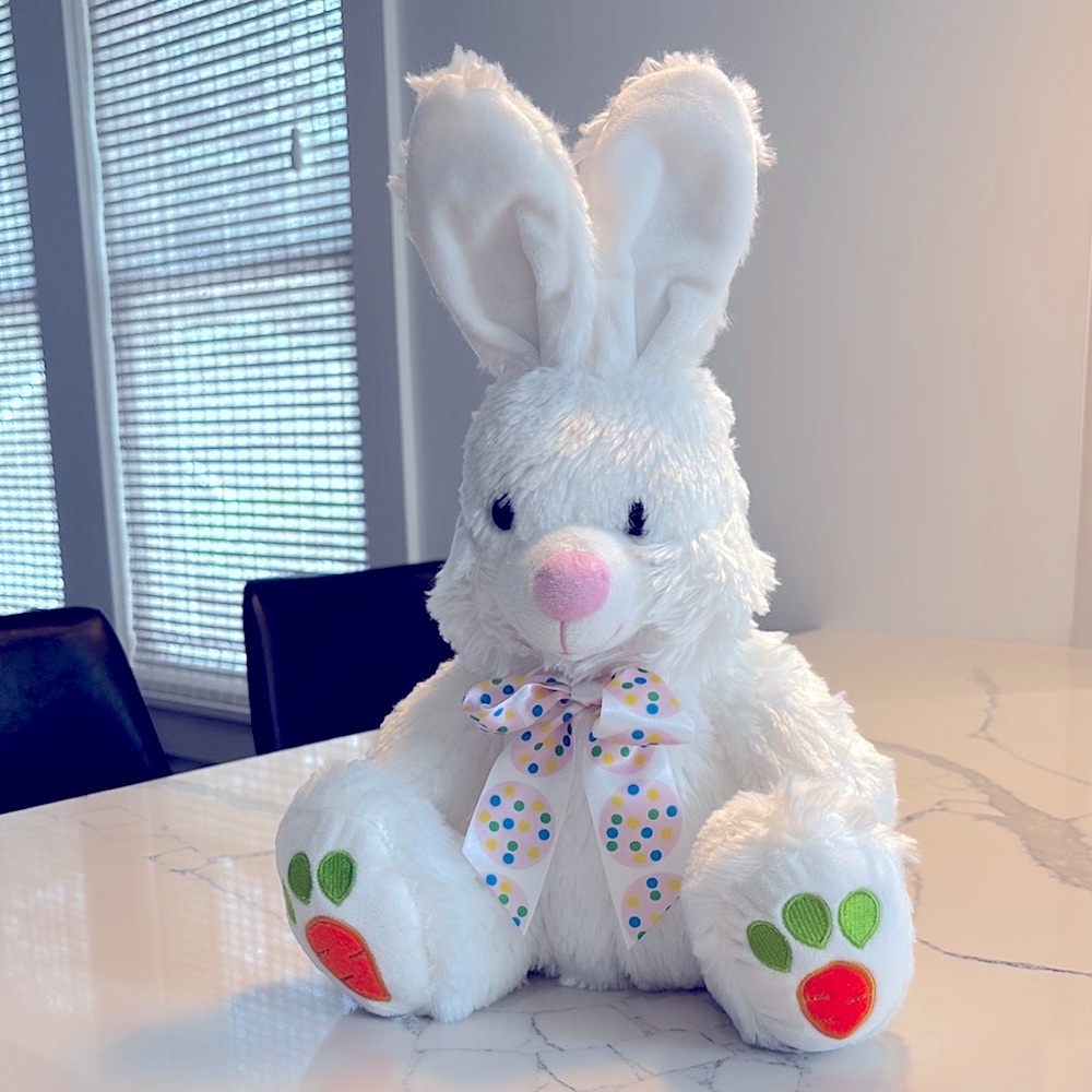 White Plush Bunny with Polka Dot Bow